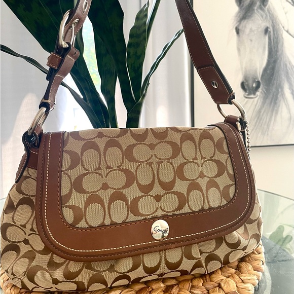 Coach Handbags - Coach Brown Leather Shoulder Bag with Signature Pattern